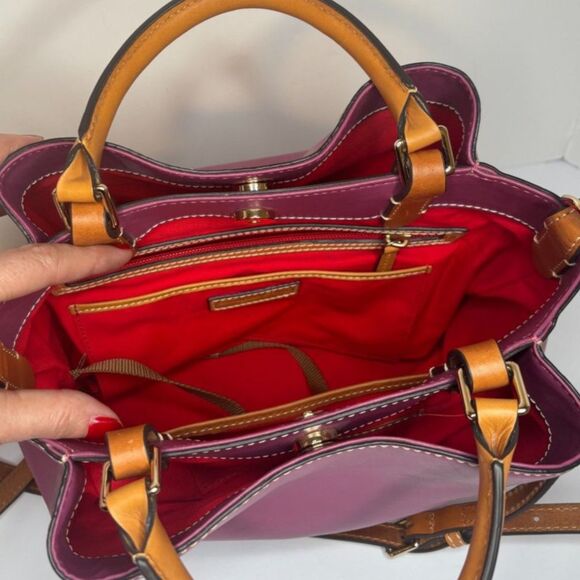 Dooney & Bourke Wexford Purple Tan Leather Large Purse Crossbody Shoulder Bag - Picture 8 of 8